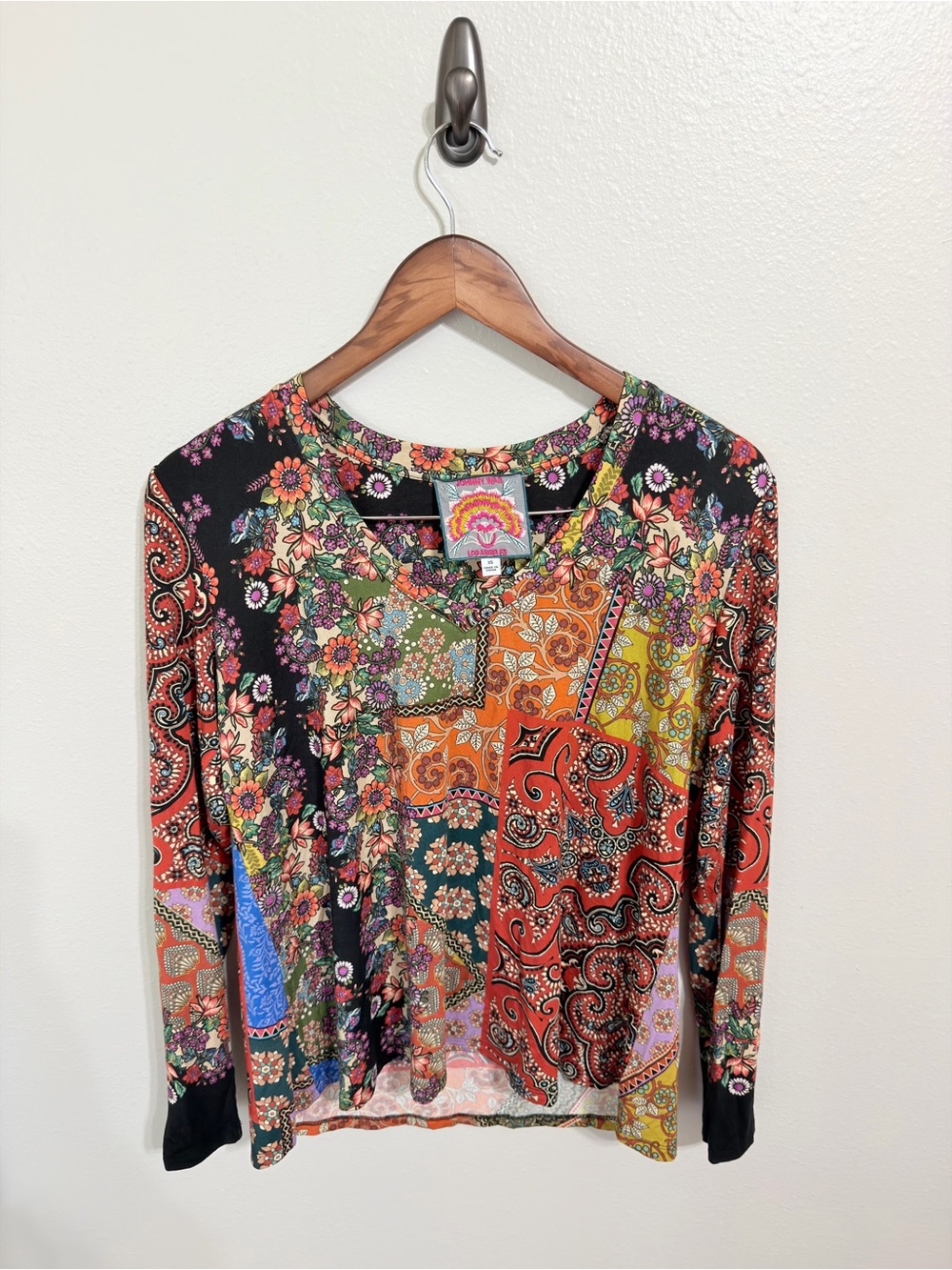 Johnny Was Multi-Color Floral Patchwork Long Sleeve Top